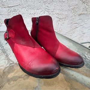 Wanda Panda Red Suede & Leather Zip Up Ankle Boots
